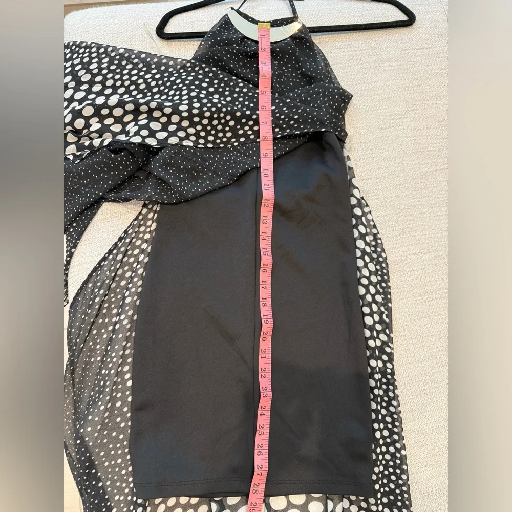 Black Polka Dot Halter Chiffon Maxi Dress Open Back - Picture 5 of 8